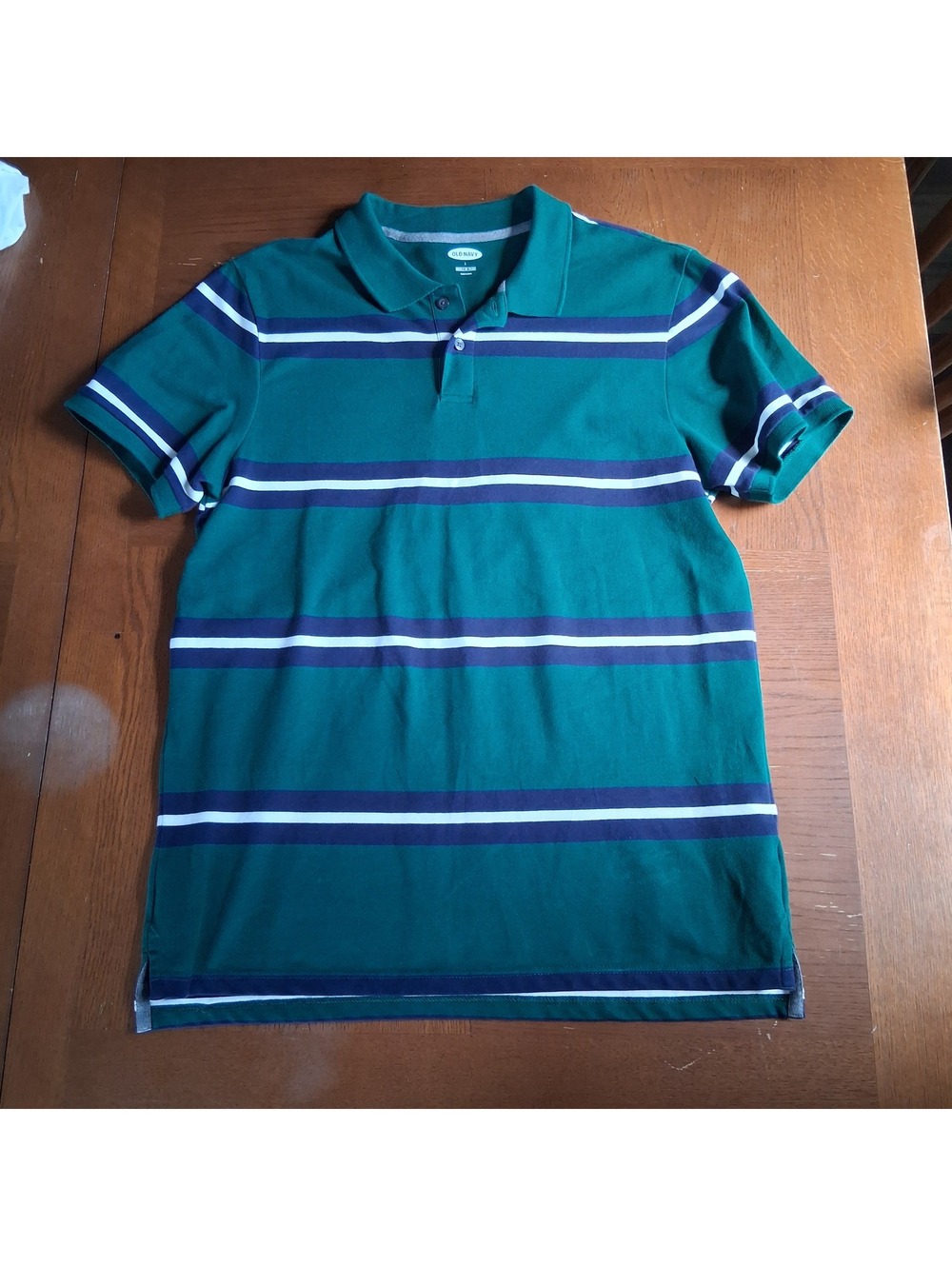 Old Navy green striped polo shirt
